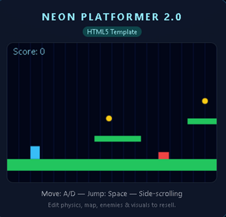 Neon Platformer 2.0 – HTML5 Template (Rebrand & Resell) Image