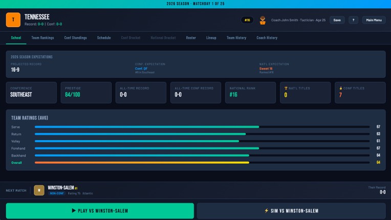 Swing Dynasty: College Tennis screenshot