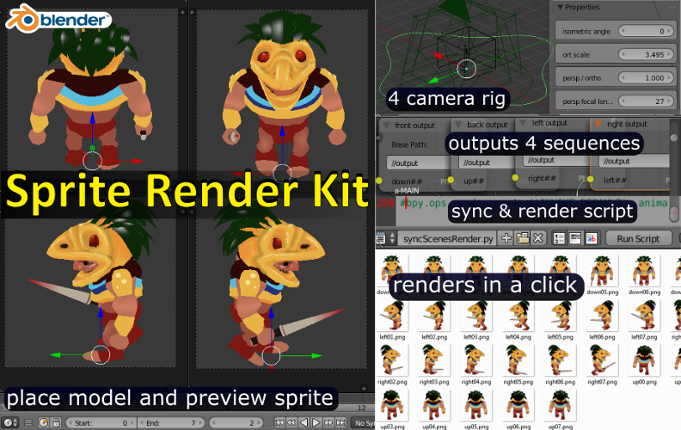 Sprite Render Kit - for blender 3d  - 60% off + example animated.blend Image