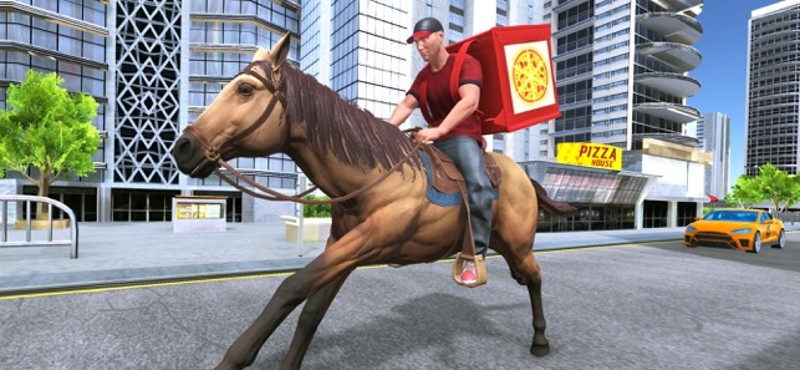Horse Pizza Delivery Boy Image