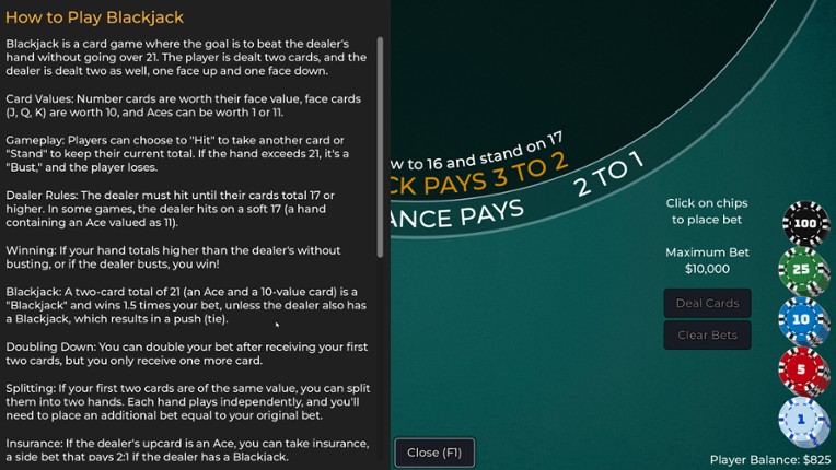 Player vs. Dealer Blackjack screenshot