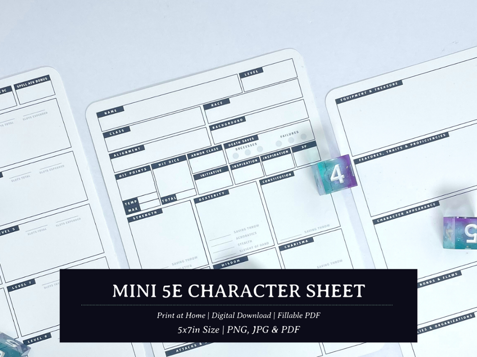 Games like Mini 5e Character Sheet Digital Download