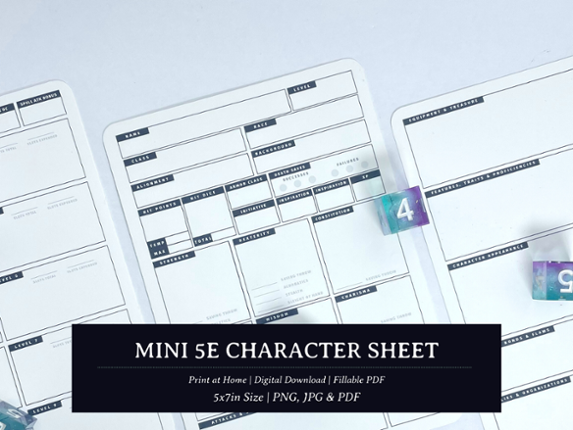 Mini 5e Character Sheet Digital Download Game Cover