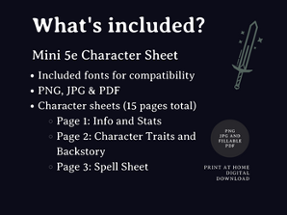 Mini 5e Character Sheet Digital Download Image