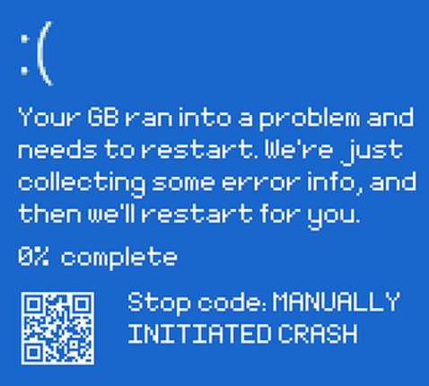 Game Boy Blue Screen of Death (BSOD) screenshot