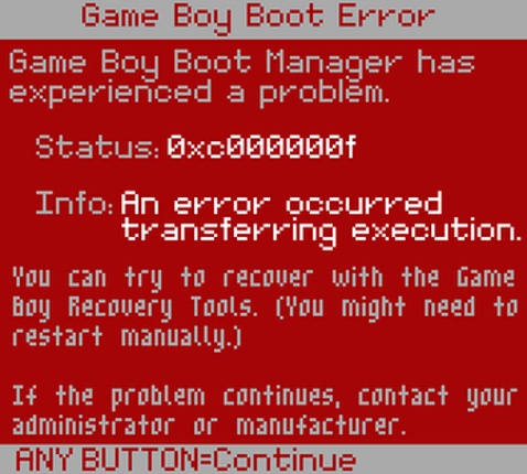 Game Boy Blue Screen of Death (BSOD) screenshot