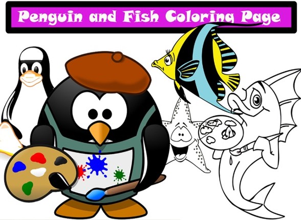 Paint Penguin and Fish Coloring Page for Funny Kids screenshot