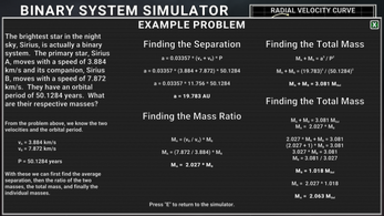 Binary System Simulator screenshot