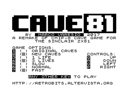 CAVE81 (ZX81) Game Cover