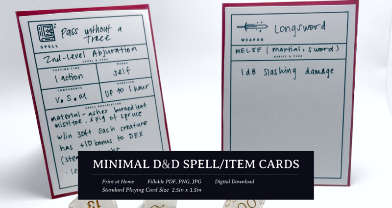 Minimal D&D Spell and Item Cards | Dungeons and Dragons | DnD Image