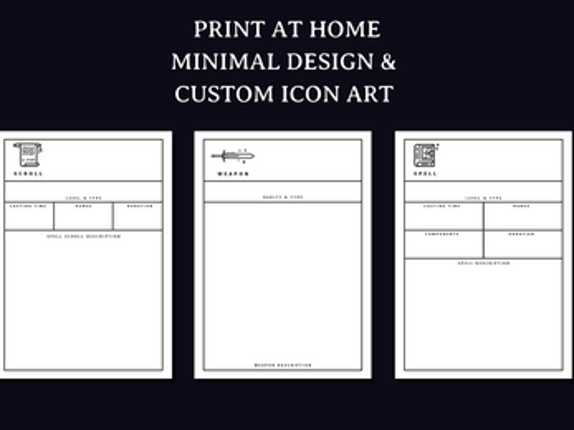 Minimal D&D Spell and Item Cards | Dungeons and Dragons | DnD screenshot