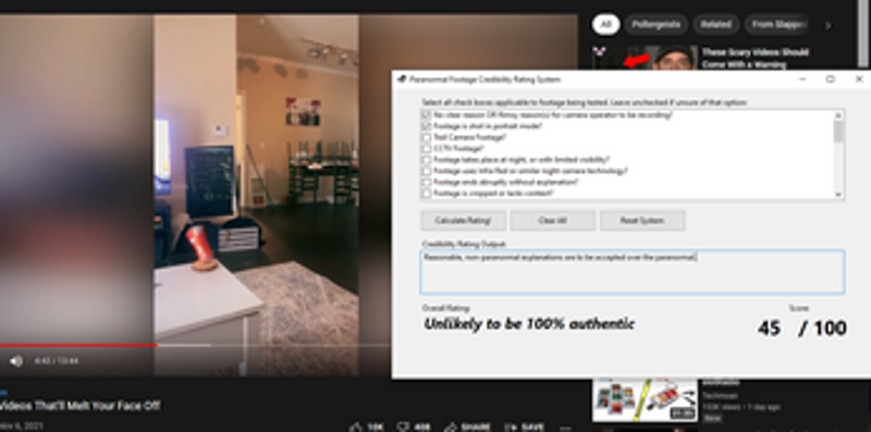 Paranormal Footage Credibility Rating System screenshot