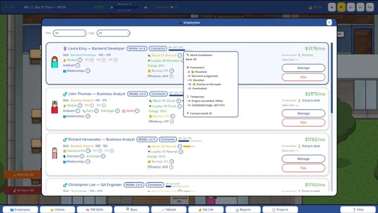 Project manager SIM screenshot