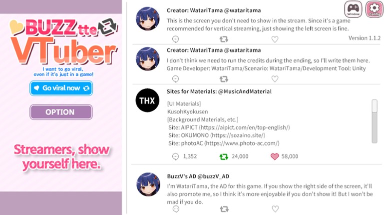 バズってVTuber ゲームでいいから万バズしたい!(BUZZtte VTuber-I want to go viral, even if it's just in a game!) screenshot