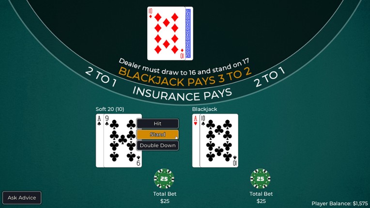 Player vs. Dealer Blackjack screenshot