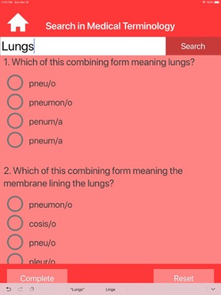 Pulmonology Medical Terms Quiz screenshot