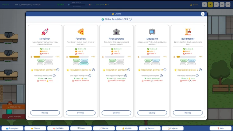 Project manager SIM screenshot