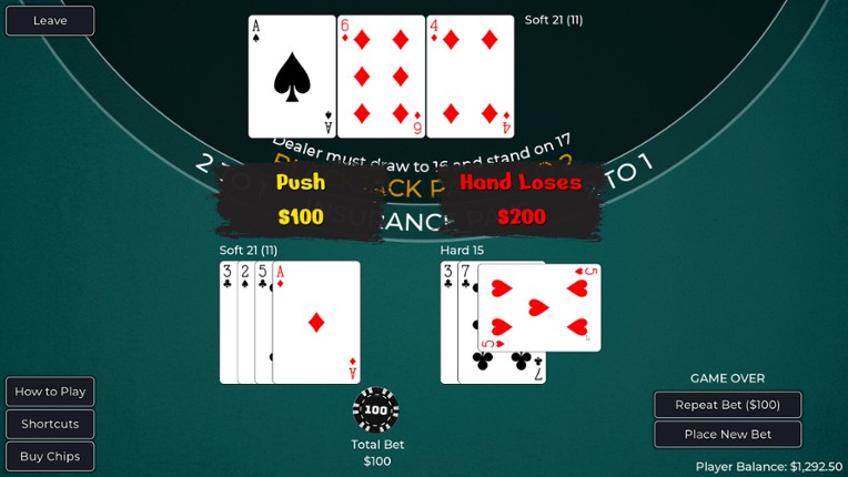 Player vs. Dealer Blackjack screenshot