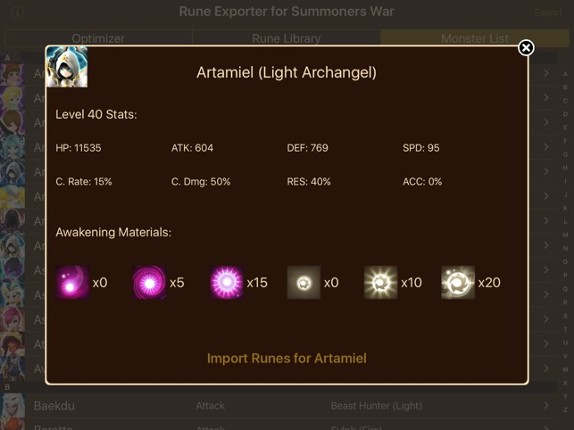 Rune Exporter for Summoners War screenshot