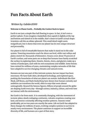 Fun Facts About Earth - Article screenshot