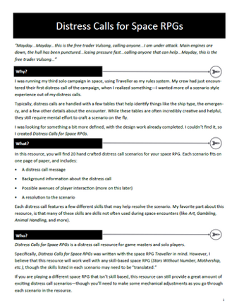 Distress Calls for Space RPGS Image