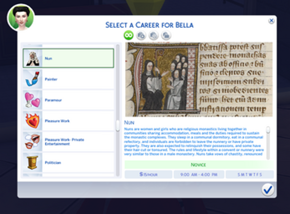 Medieval Nun Career for the Sims 4 screenshot