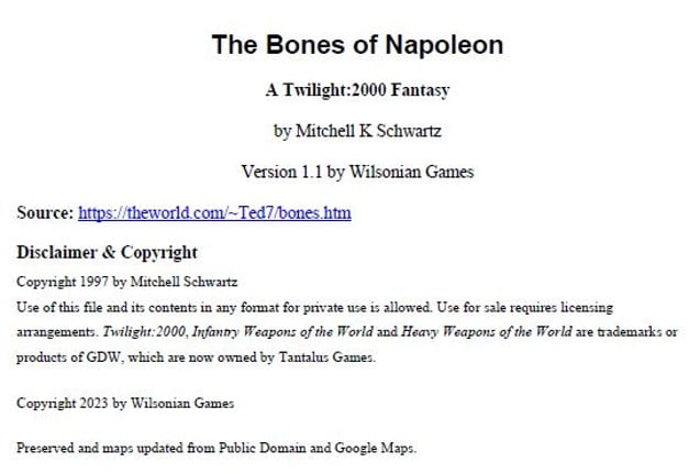 The Bones of Napoleon Game Cover