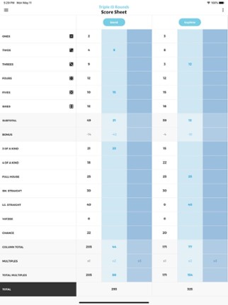 Triple 13 Rounds Score Sheet Image