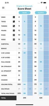 Triple 13 Rounds Score Sheet screenshot