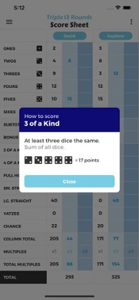 Triple 13 Rounds Score Sheet Image