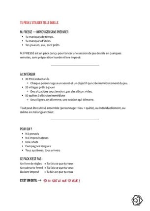 MJ PRESSÉ — PNJ, Lieux & Quêtes pour improviser en 5 minutes screenshot