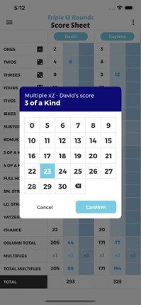 Triple 13 Rounds Score Sheet screenshot