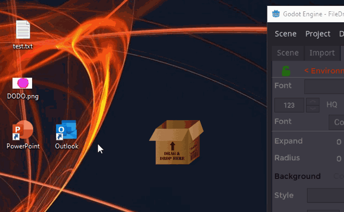 Filedropper to Windows Desktop in GDScript (demo ) - Free exe + tutorial + source code Image
