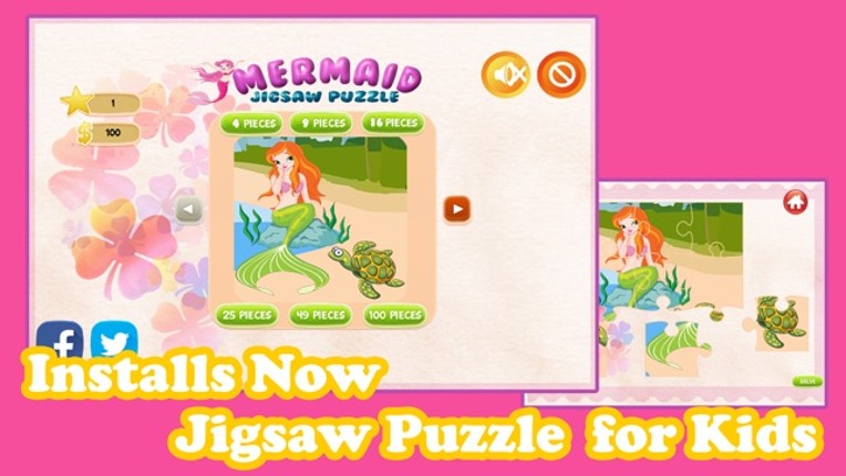 Cute Mermaid Princess Jigsaw Puzzle Game Free - UnderWater Marine Animals Magic Games Brain Training Education For Kids Image