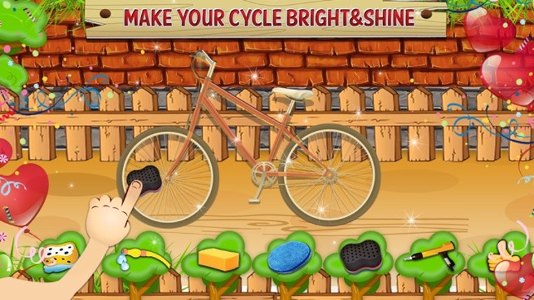 Kids bicycle washing salon: wash baby bikes for play screenshot