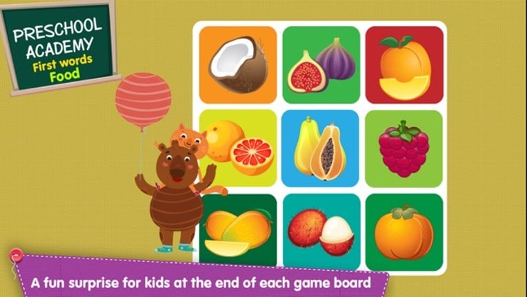 First Words Food - English : Preschool Academy educational game lesson for young children Image