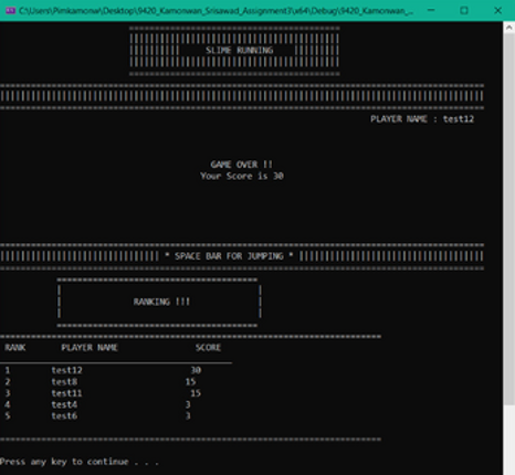 Slime Running (​C++ Console Gam​e) screenshot