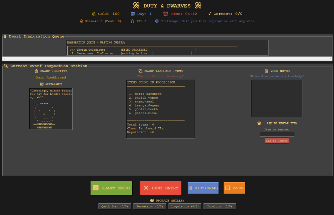Games like Duty & Dwarves