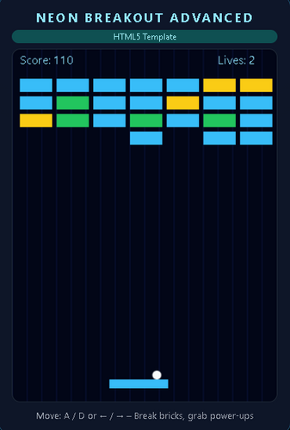 Neon Breakout Advanced – HTML5 Template (Rebrand & Resell) Image