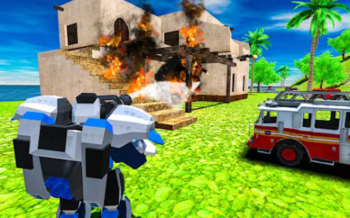 Flying Robot Fire Truck Game Image