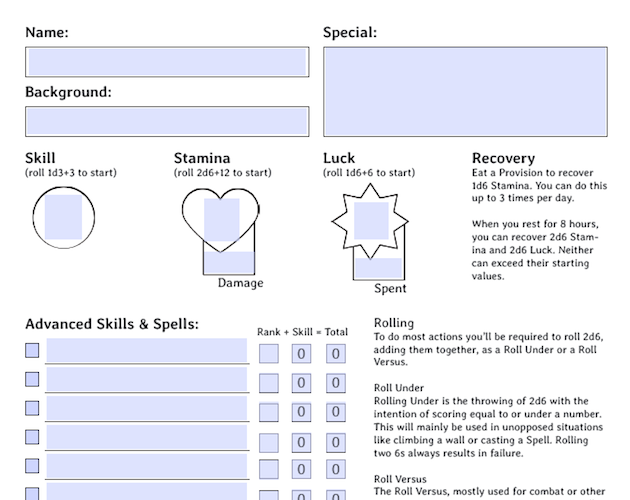 Games like Troika Form-Fillable Character Sheet