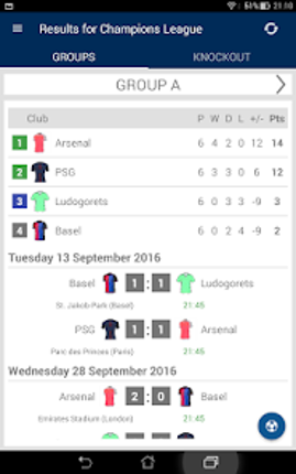 Results for Champions League screenshot