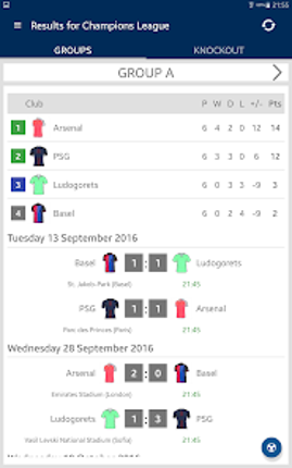 Results for Champions League screenshot