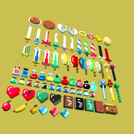 70 Voxel pixel art RPG game assets 3D Image