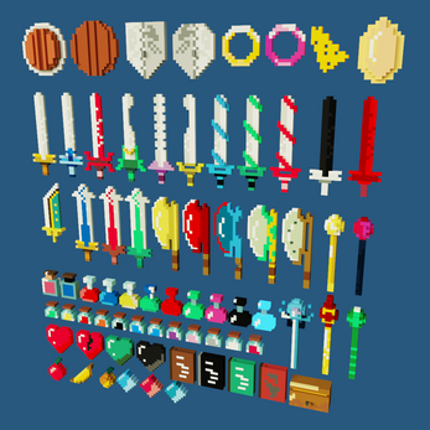 70 Voxel pixel art RPG game assets 3D screenshot