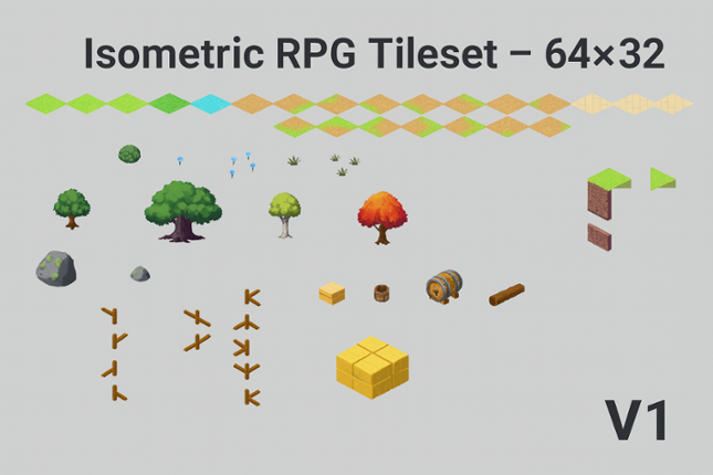 Pixel Art 64×32 Isometric RPG Tileset (Base Pack) Image