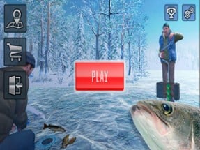 Ice fishing game.Catching carp Image