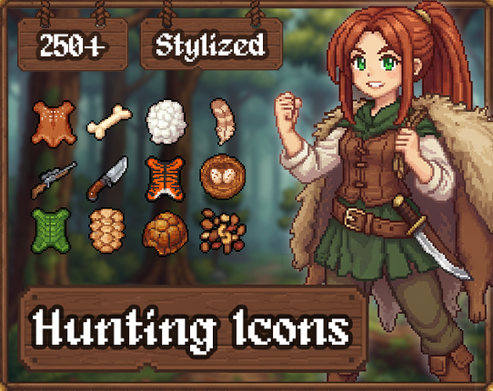 250+ Stylized Hunting Icon Set Pack (32x32) Image