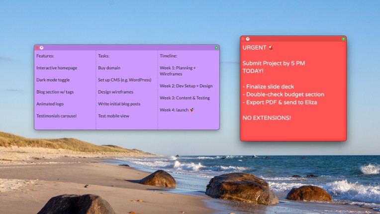 Plain Text Sticky Notes screenshot