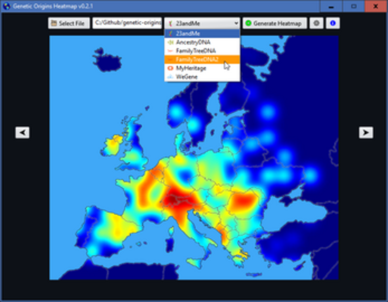 Genetic Origins Heatmap screenshot